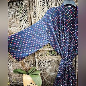 Vintage silk flags of the world,  Kimono, navy blue